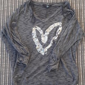 Forever 21 Sequined Heart 3/4 Sleeve Shirt